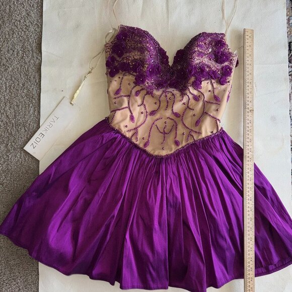 Tarik Ediz 90378 Dress Evening Dress ~US size 4 Purple Dress Beads and Lace NWT - Picture 2 of 15